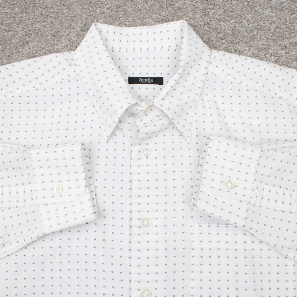 Zanella Harold Hbd Shirt Mens Xl White Geometric Seersucker Cotton/Rayon L/S